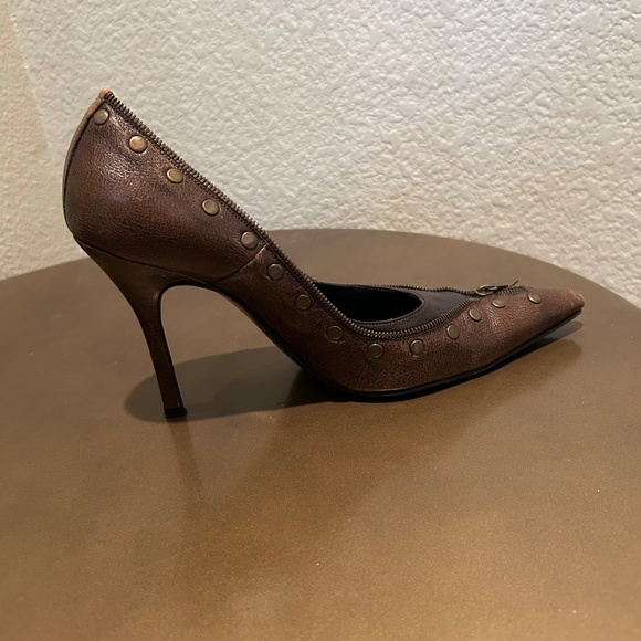 Vintage Gianni Versace Brown Metallic Leather Studded Pump